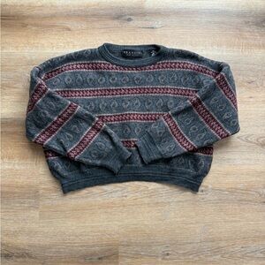 100% merino wool cropped Gray and Red Sweater